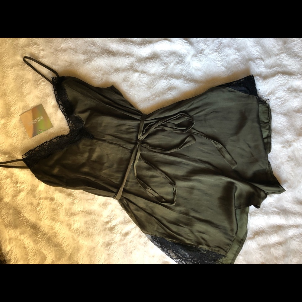 Olive Green Romper With Black Lace